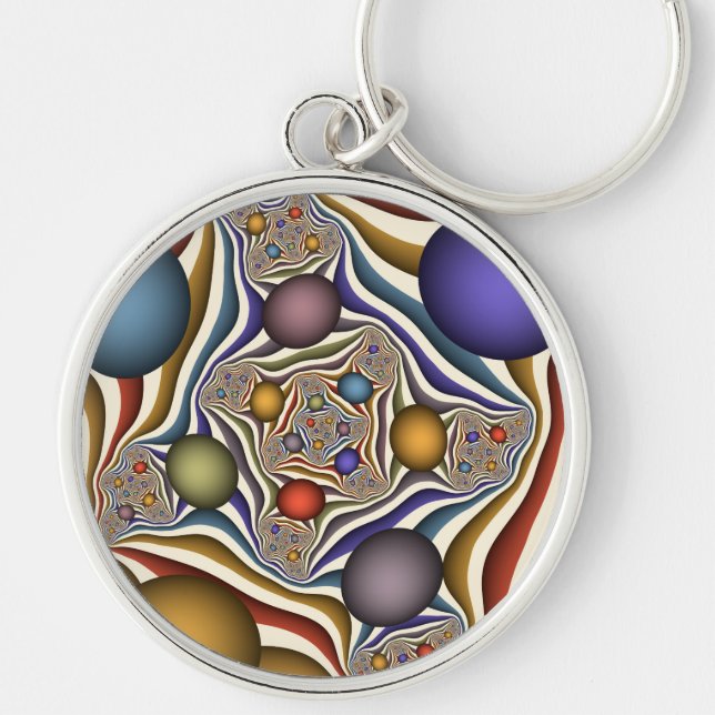 Flying Up Colourful Modern Abstract Fractal Art Keychain (Front)