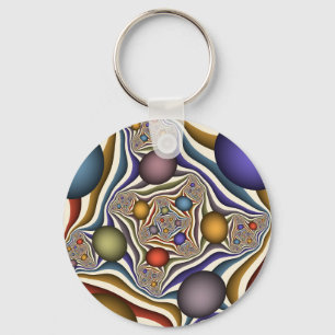 Flying Up, Colourful Modern Abstract Fractal Art Keychain