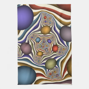 Flying Up, Colourful, Modern, Abstract Fractal Art Kitchen Towel