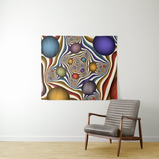 Flying Up, Colourful Modern Abstract Fractal Art Tapestry (In Situ (Horizontal))