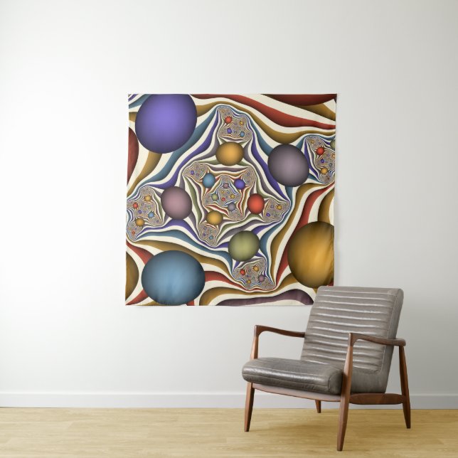 Flying Up, Colourful Modern Abstract Fractal Art Tapestry (In Situ)