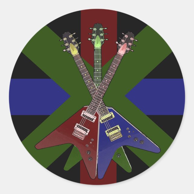 Flying V Guitar Shredder Classic Round Sticker (Front)