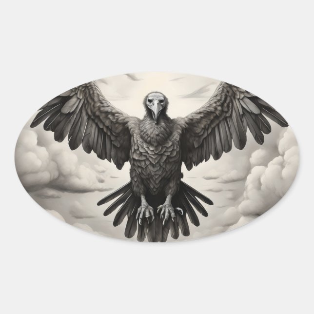 flying vulture cloud background oval sticker (Front)