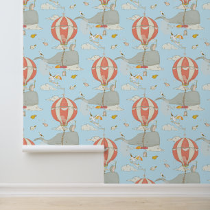 Flying Whale and whimsical Animals light blue Wallpaper