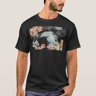 flying white Sandhill Crane Bird Japanese style ar T-Shirt