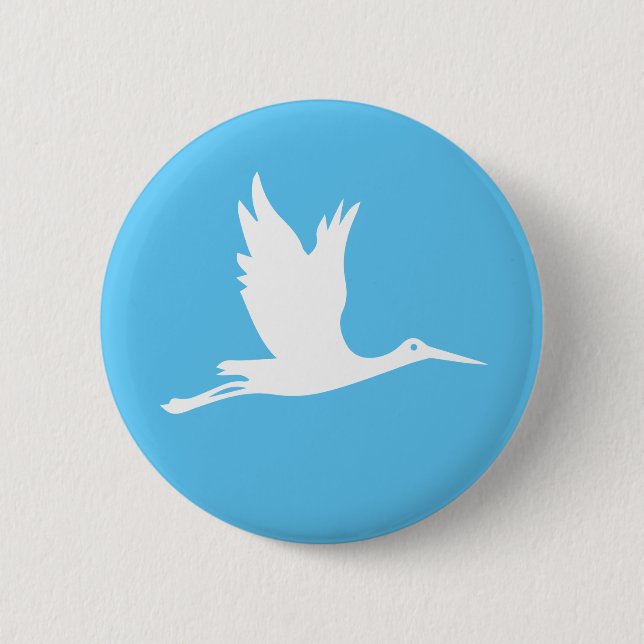 Flying white stork 2 inch round button (Front)