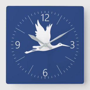 Flying white stork square wall clock