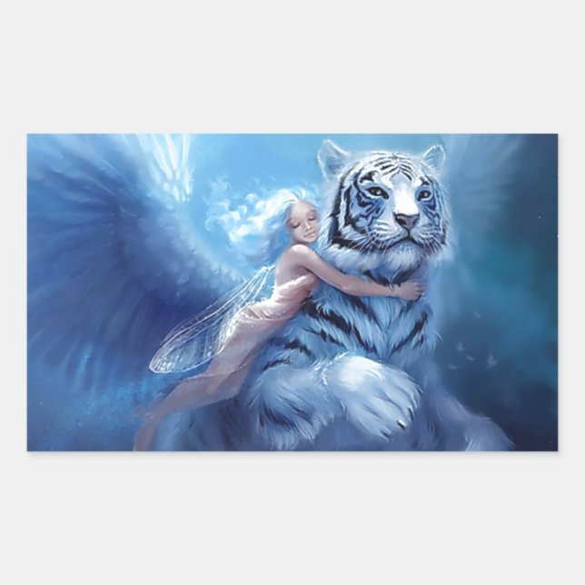 Flying White Tiger With Angel Sticker (Front)