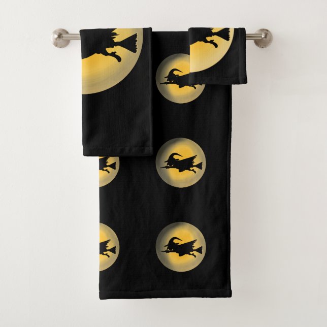 Flying Wicked Witch Silhouette Bath Towel Set (Insitu)