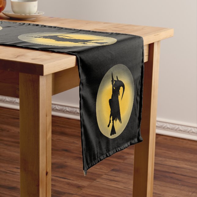 Flying Wicked Witch Silhouette Short Table Runner (In Situ)
