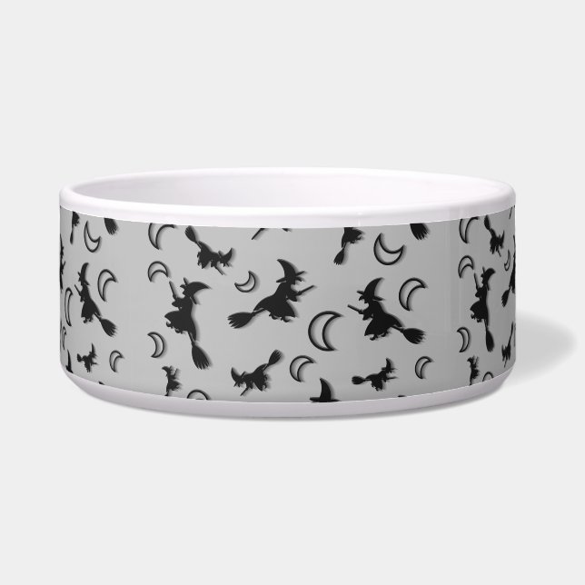 Flying witch among half moon at Halloween night 3D (Front)