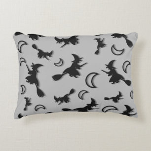 Flying witch among half moon at Halloween night 3D Accent Pillow