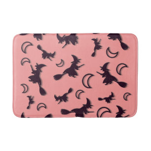 Flying witch among half moon at Halloween night 3D Bath Mat