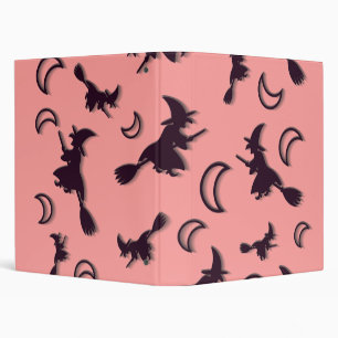 Flying witch among half moon at Halloween night 3D Binder