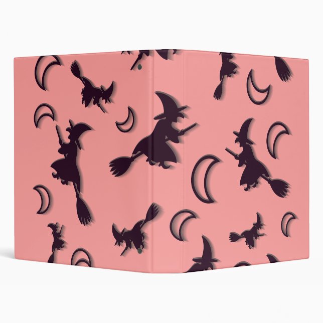 Flying witch among half moon at Halloween night 3D Binder (Background)