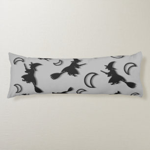 Flying witch among half moon at Halloween night 3D Body Pillow