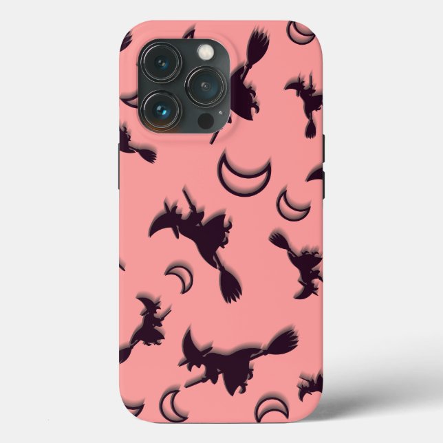 Flying witch among half moon at Halloween night 3D Case-Mate iPhone Case (Back)