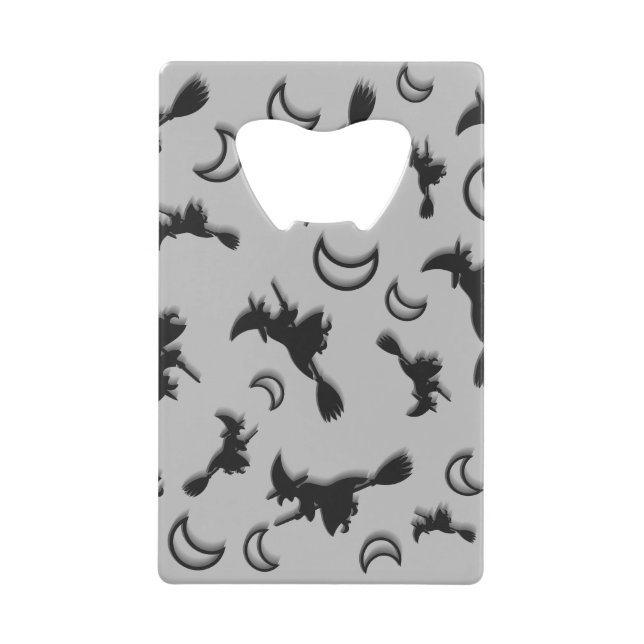 Flying witch among half moon at Halloween night 3D Credit Card Bottle Opener (Front)