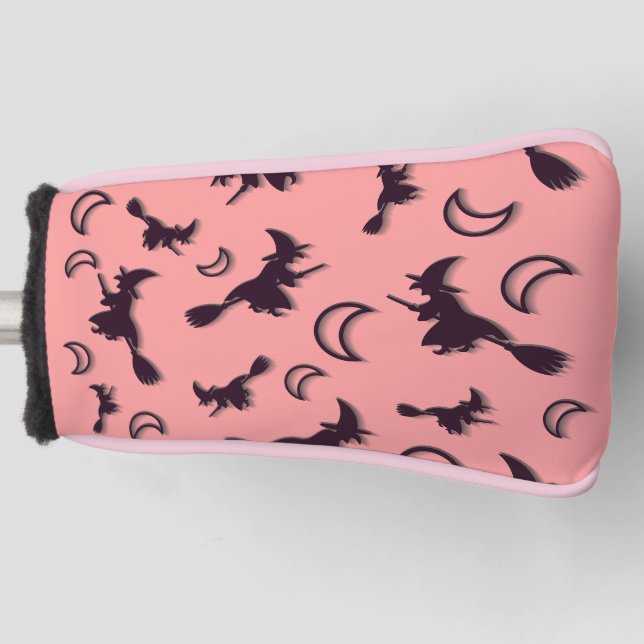 Flying witch among half moon at Halloween night 3D Golf Head Cover (Front)