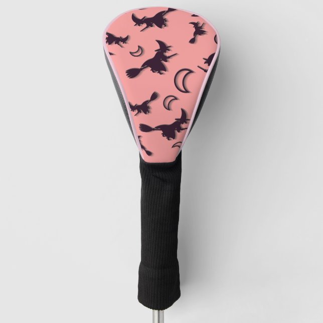 Flying witch among half moon at Halloween night 3D Golf Head Cover (Front)