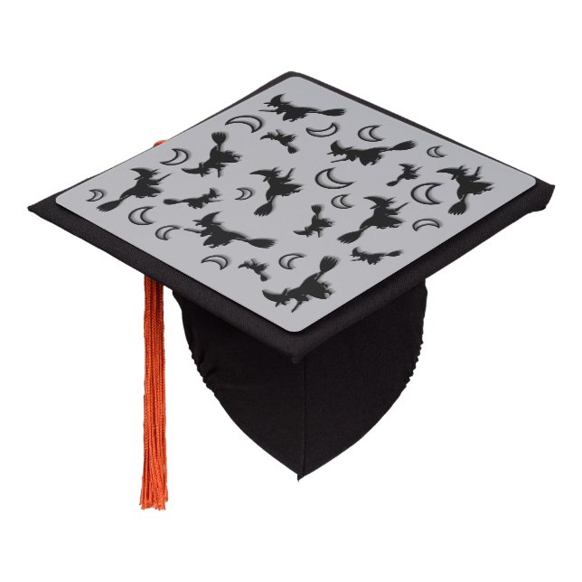 Flying witch among half moon at Halloween night 3D Graduation Cap Topper (Angled)