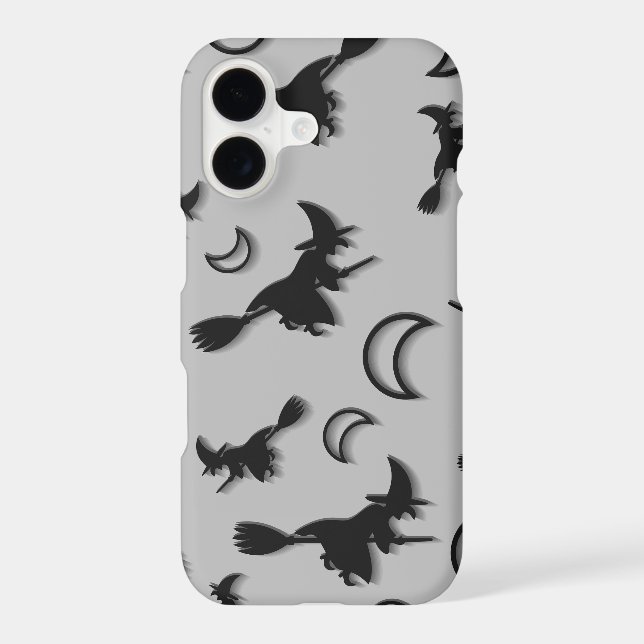 Flying witch among half moon at Halloween night 3D iPhone Case (Back)