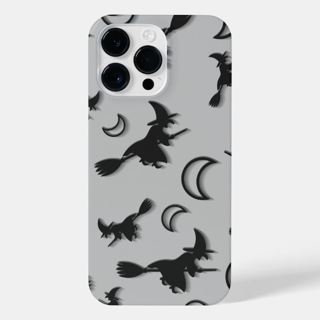 Flying witch among half moon at Halloween night 3D iPhone Case (Back)