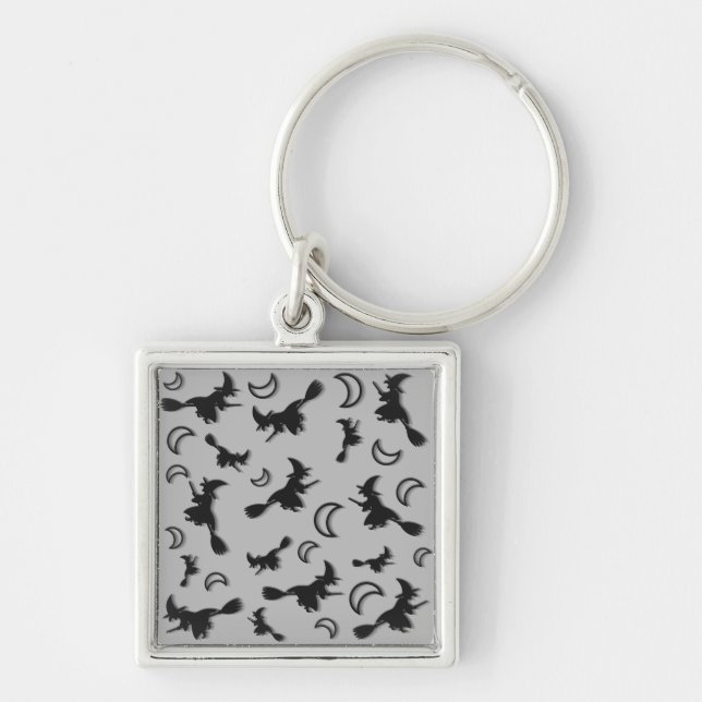 Flying witch among half moon at Halloween night 3D Keychain (Front)