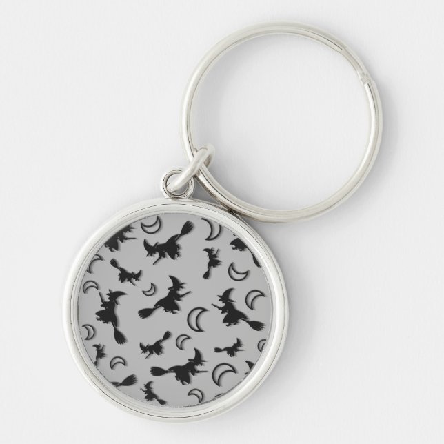 Flying witch among half moon at Halloween night 3D Keychain (Front)