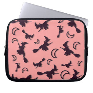 Flying witch among half moon at Halloween night 3D Laptop Sleeve