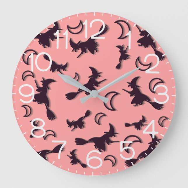 Flying witch among half moon at Halloween night 3D Large Clock (Front)