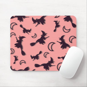 Flying witch among half moon at Halloween night 3D Mouse Pad