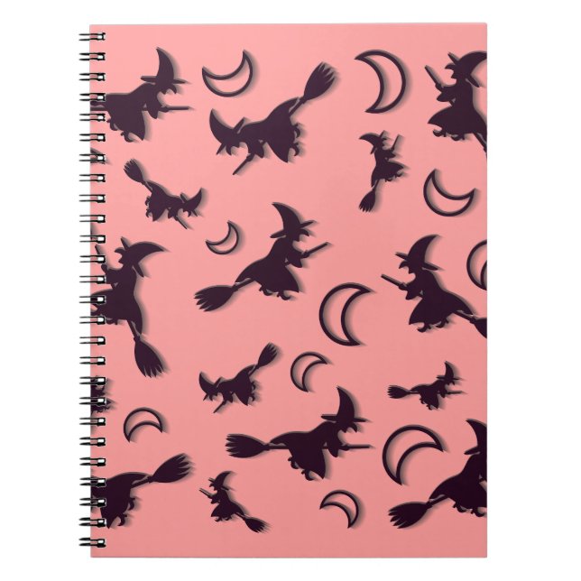 Flying witch among half moon at Halloween night 3D Notebook (Front)