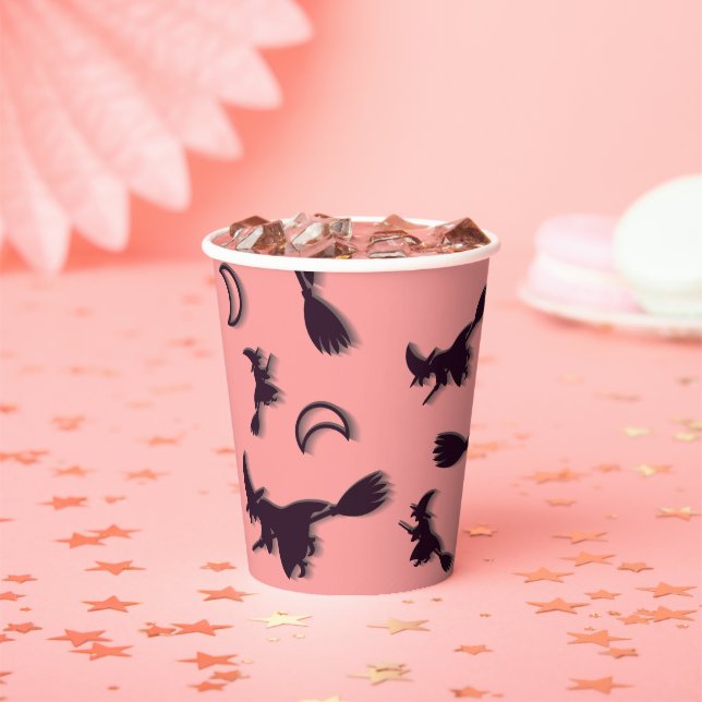 Flying witch among half moon at Halloween night 3D Paper Cups (Insitu)