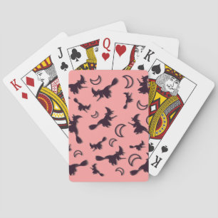 Flying witch among half moon at Halloween night 3D Playing Cards