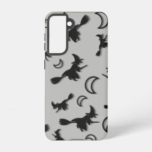 Flying witch among half moon at Halloween night 3D Samsung Galaxy Case
