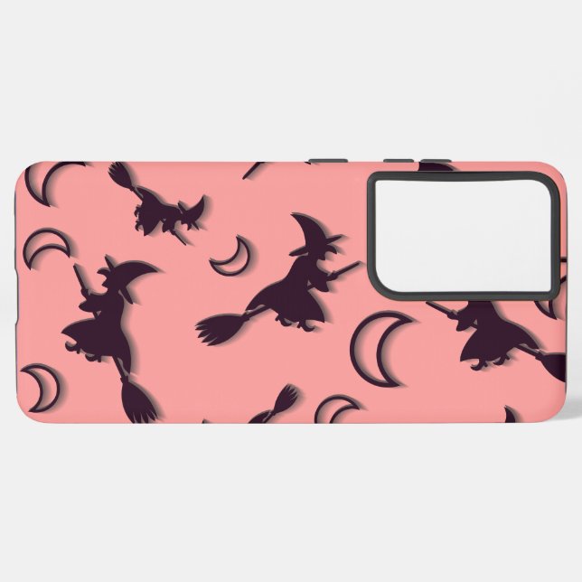 Flying witch among half moon at Halloween night 3D Samsung Galaxy S21 Ultra Case (Left Side)