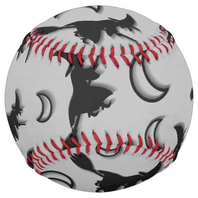 Flying witch among half moon at Halloween night 3D Softball (Front)