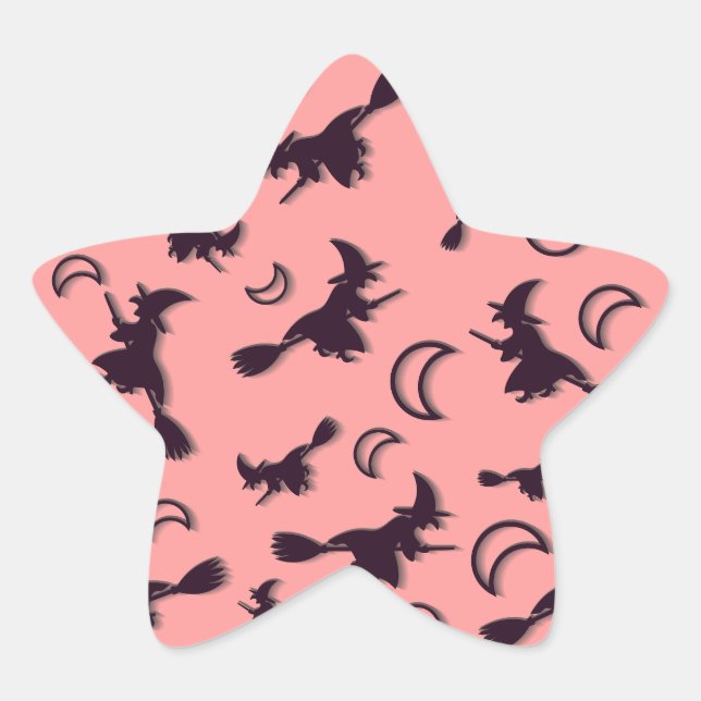 Flying witch among half moon at Halloween night 3D Star Sticker (Front)