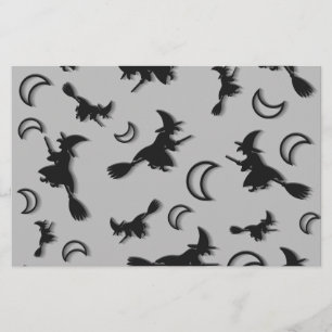 Flying witch among half moon at Halloween night 3D Stationery