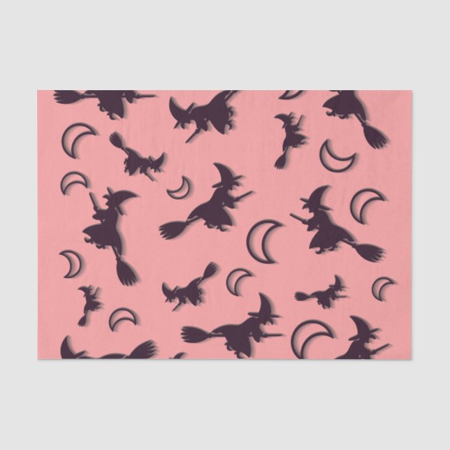 Flying witch among half moon at Halloween night 3D Tissue Paper (Front)