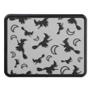 Flying witch among half moon at Halloween night 3D Trailer Hitch Cover
