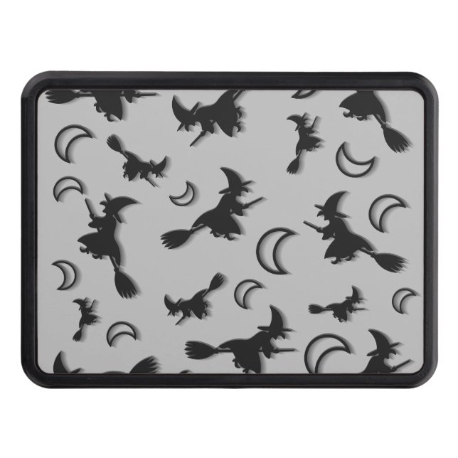 Flying witch among half moon at Halloween night 3D Trailer Hitch Cover (Front)