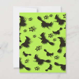 Flying witch among stars at Halloween night 3D 