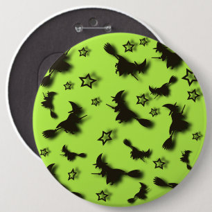 Flying witch among stars at Halloween night 3D  6 Inch Round Button