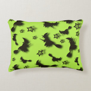 Flying witch among stars at Halloween night 3D Accent Pillow