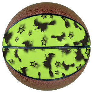 Flying witch among stars at Halloween night 3D  Basketball
