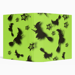Flying witch among stars at Halloween night 3D Binder