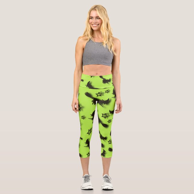 Flying witch among stars at Halloween night  3D  Capri Leggings (Front)