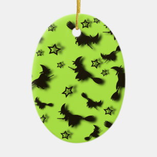 Flying witch among stars at Halloween night 3D Ceramic Ornament